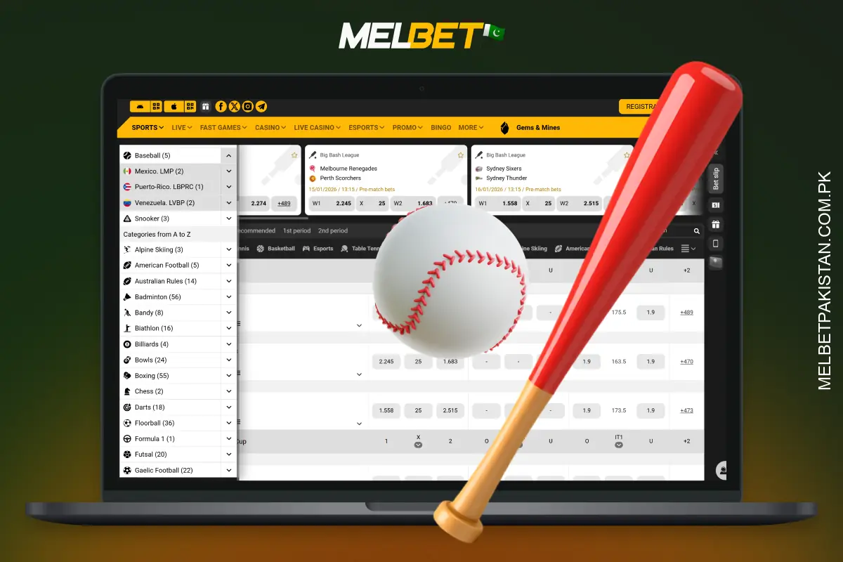 Baseball betting at Melbet covers MLB and international leagues with markets on points, innings and players