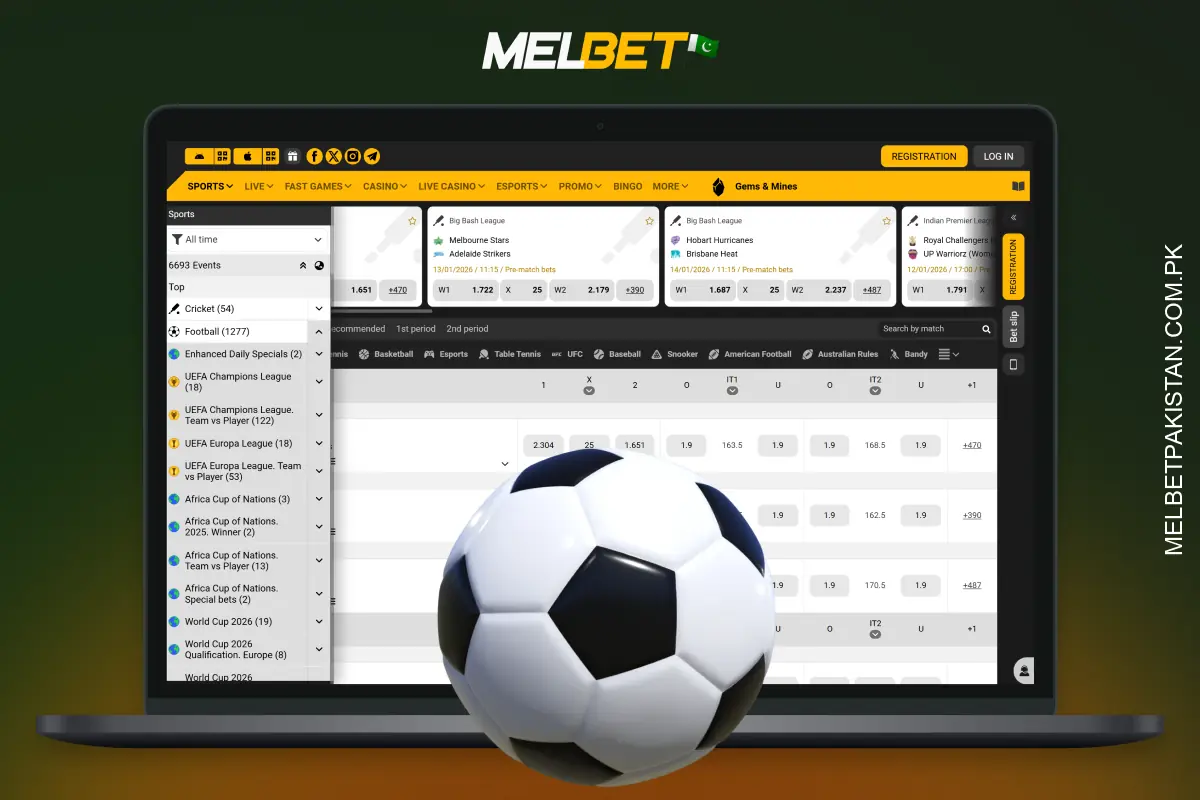 Football betting at Melbet includes international leagues, diverse markets, live streaming and express bets